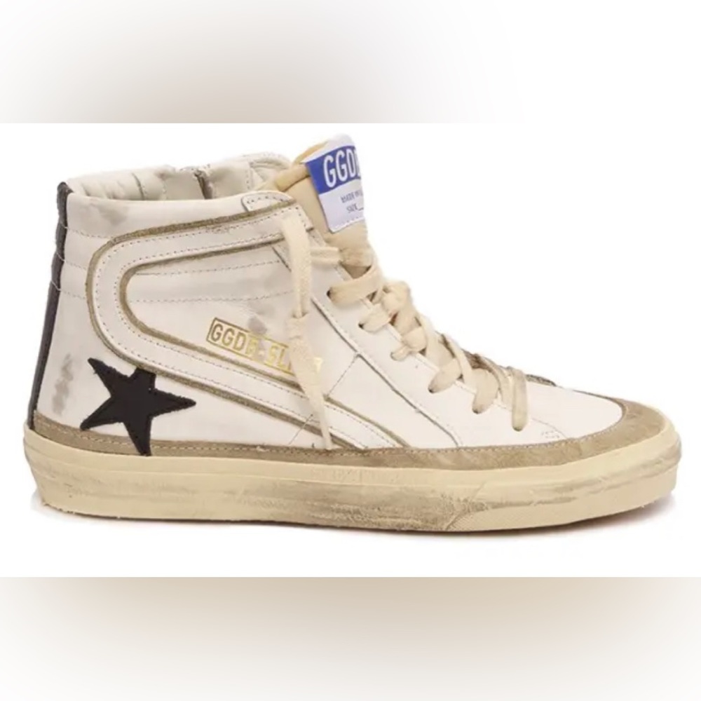 NEW GOLDEN GOOSE DELUXE BRAND SLIDE WHITE STAR HIGH ZIP SNEAKERS 36 6 NIB